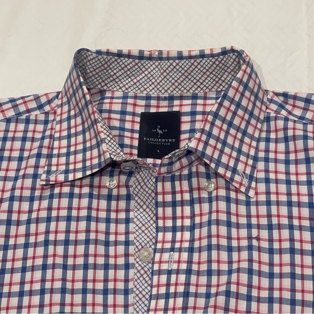 Mens Tailorbyrd Collection Short Sleeve Plaid Button Front Shirt Size Large LG L